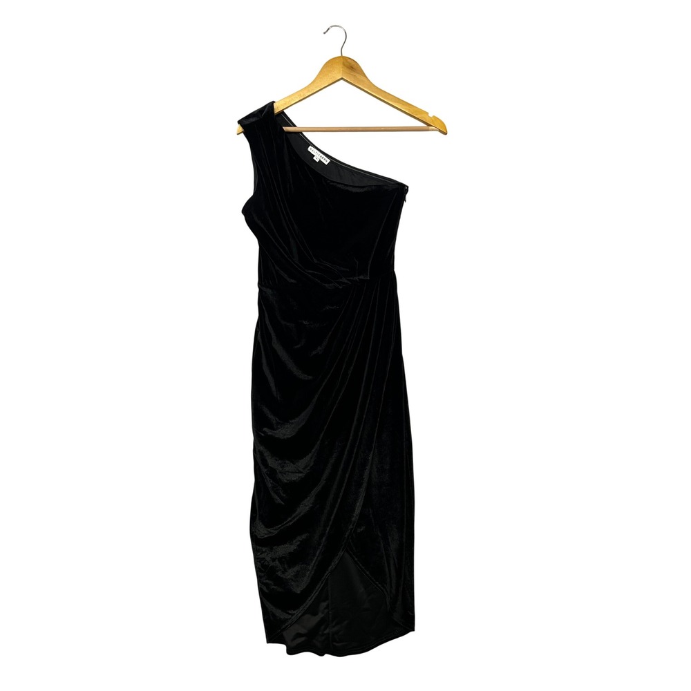Glam Elegant Baltic Born Womens Size S Black Velvet One Shoulder Midi Dress